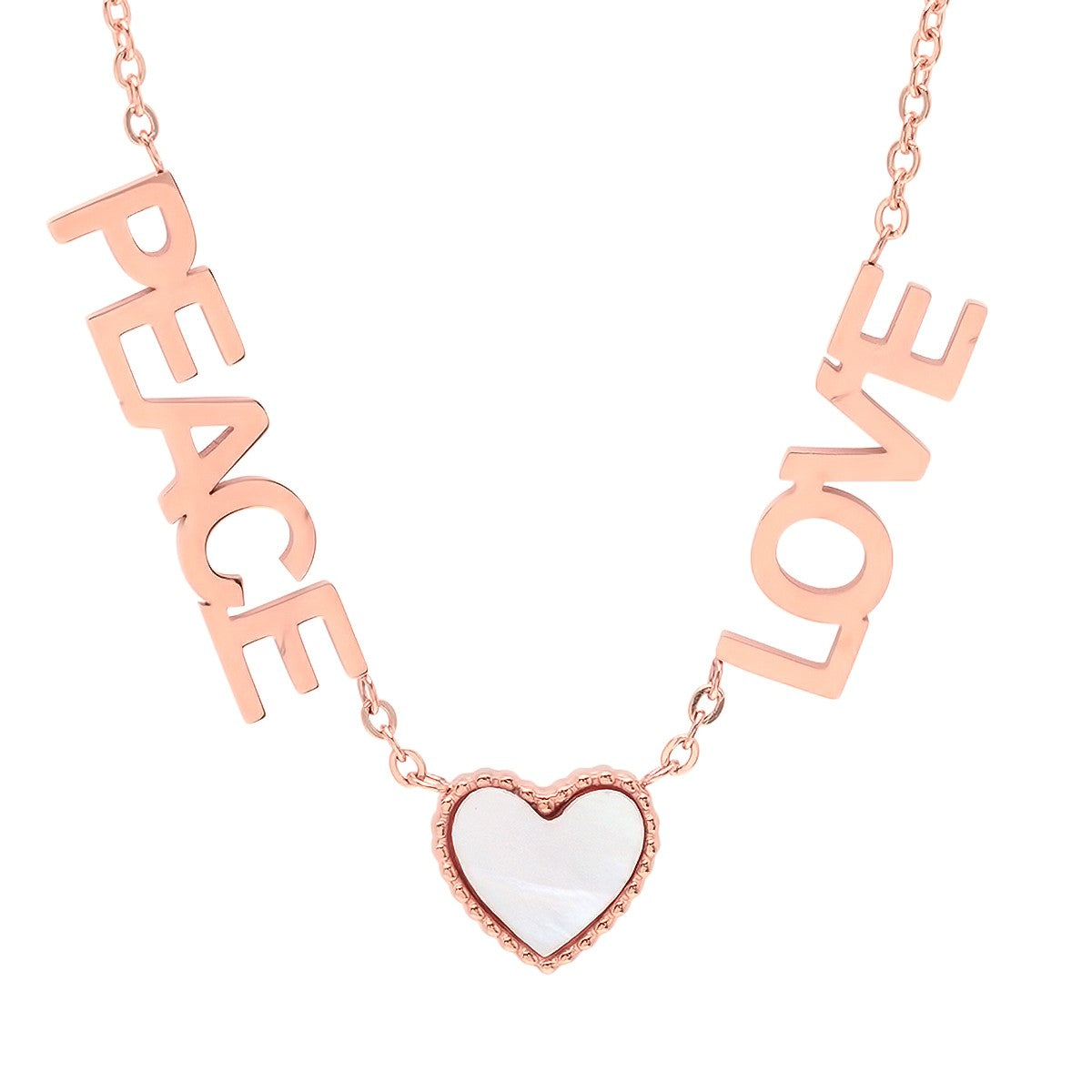 Peace, Love, And Mother Of Pearl Heart Necklace – Steel Time
