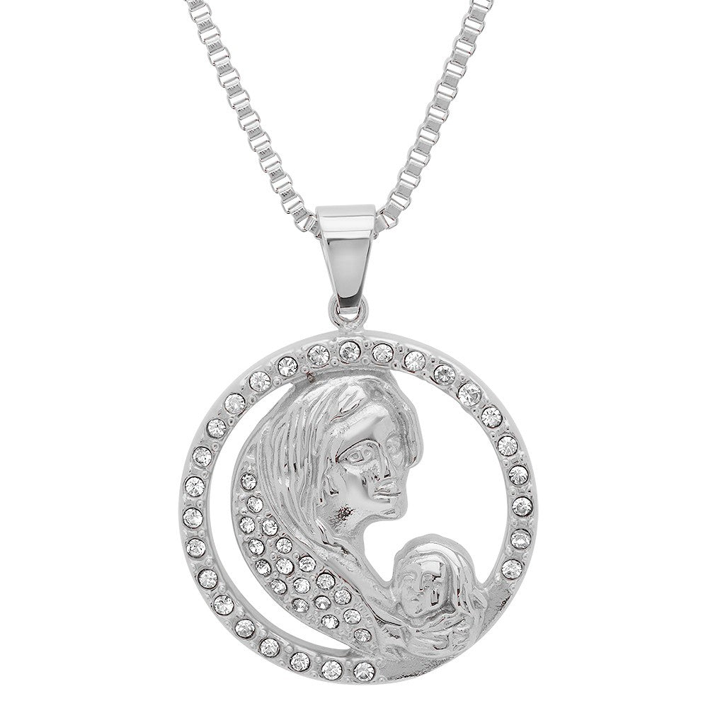 title:SteelTime Women's Stainless Steel Virgin Mary And Jesus Pendant;color:Silver