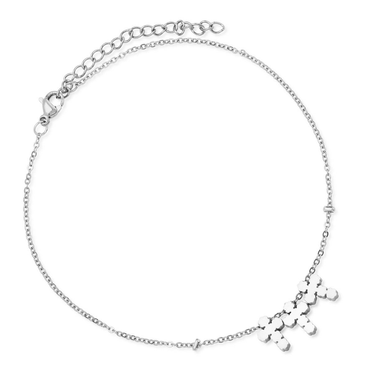 title:SteelTime Women's Stainless Steel Cross Charm Anklet;color:Silver