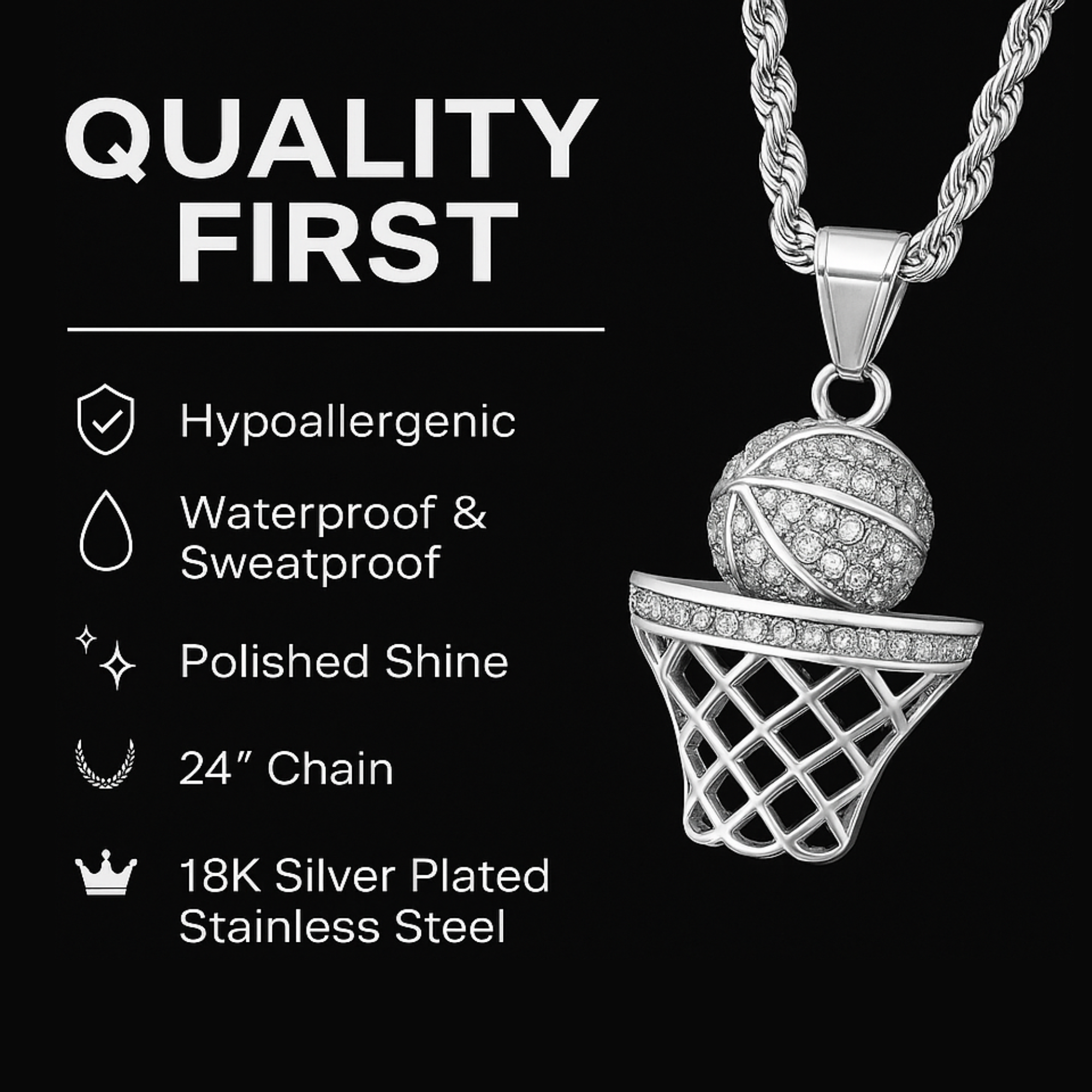 SWISH Basketball Pendant Necklace – Steel Time