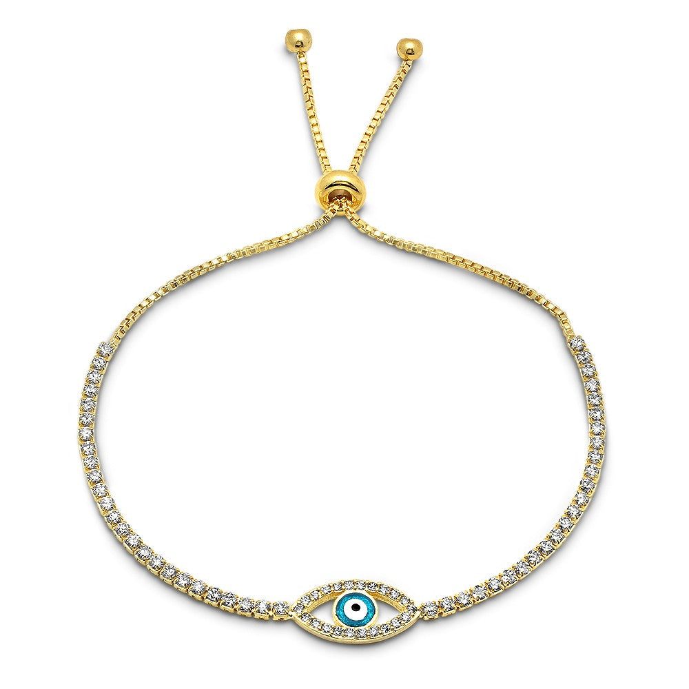 title:SteelTime Women's Brass Evil Eye Simulated Diamond Drawstring Bracelet;color:Gold