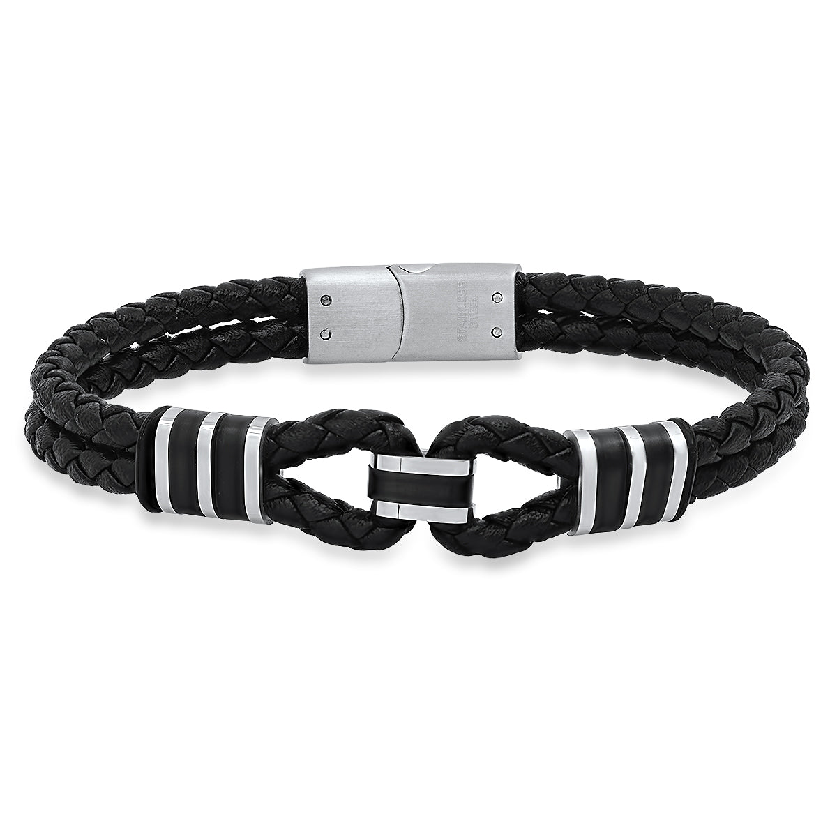 Double Loop Leather Braided Bracelet – Steel Time
