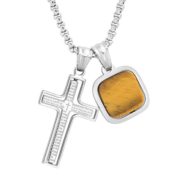 Lord's Prayer Spinner Cross + Stone Accent – Steel Time
