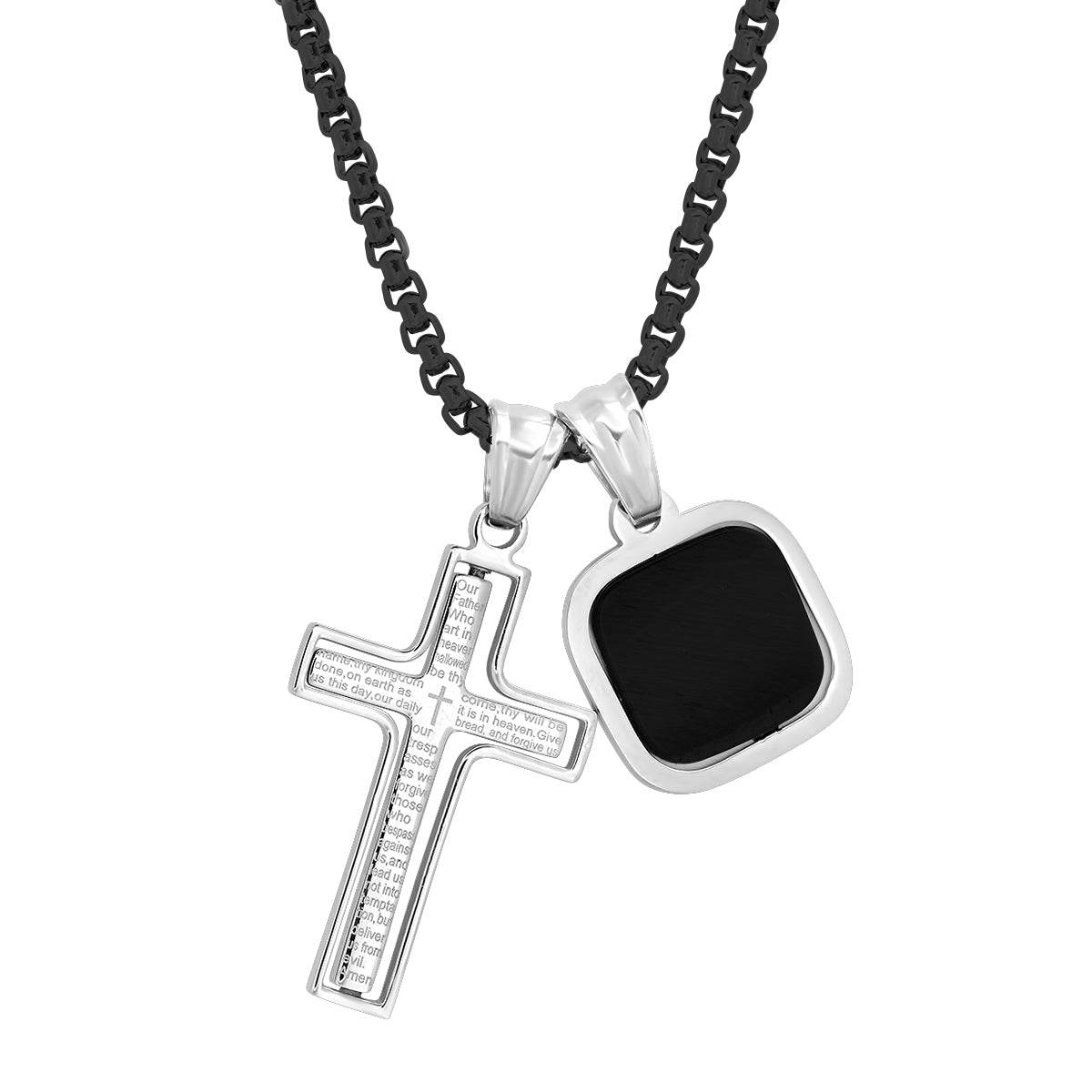Lord's Prayer Spinner Cross + Stone Accent – Steel Time
