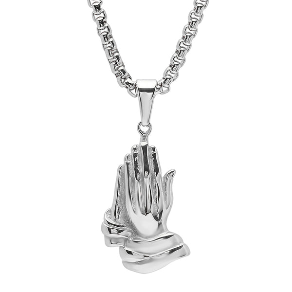 Men's Gold Praying Hands Pendant Necklace Religious Christian Jewelry Chain  24