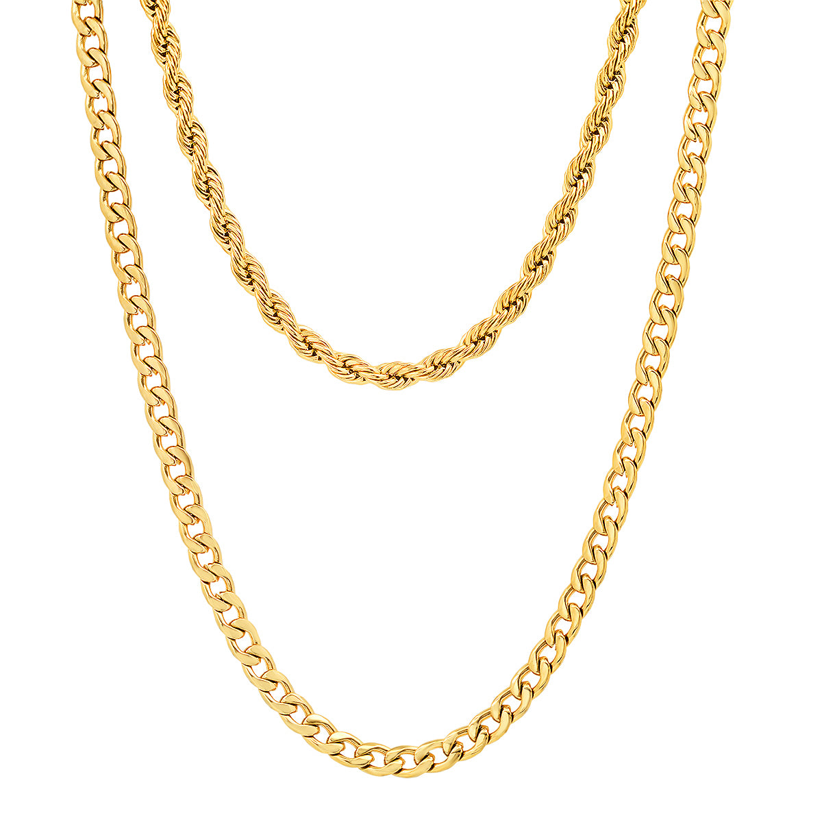 Rope Chain + Cuban Link Layered Necklace Stack – Steel Time