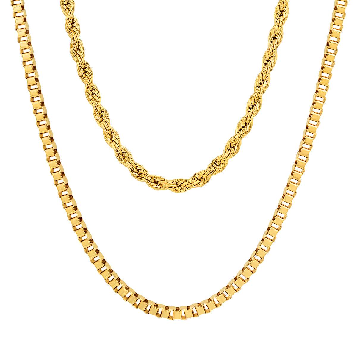 Rope Chain + Box Chain Layered Necklace Stack – Steel Time